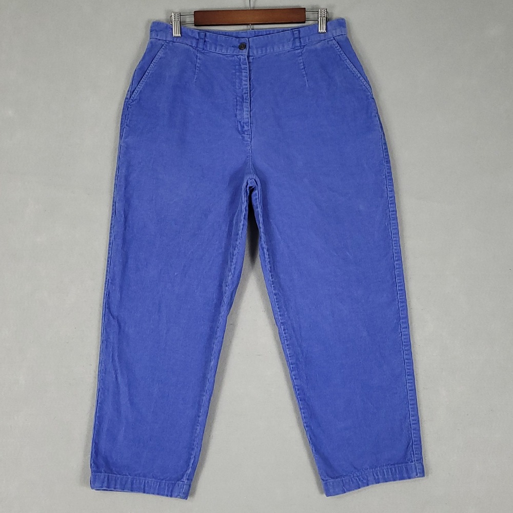 LL Bean Corduroy Pants Women's 12 Blue Purple Straight Relaxed Cotton O HD27